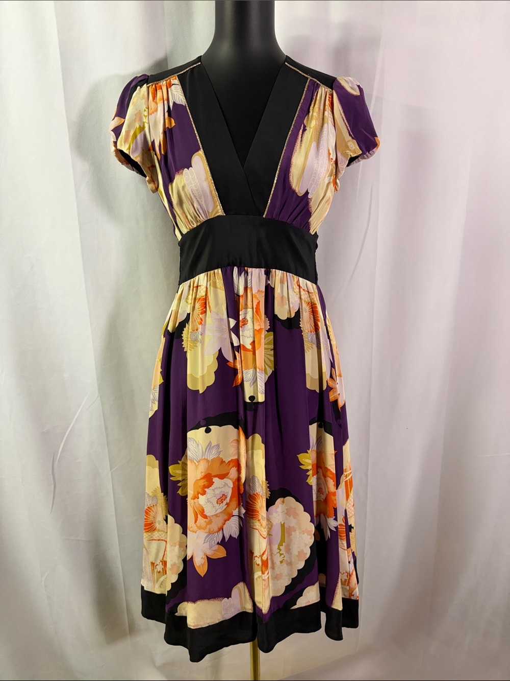 Anthro Corey Lynn Calter Mulitcolor Floral Print Chabana Silk Tie Waist Dress